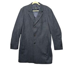 BOSS Hugo Boss Men's Slim Fit Navy Wool‎ Overcoat NYE2 Jacket 44R EUC